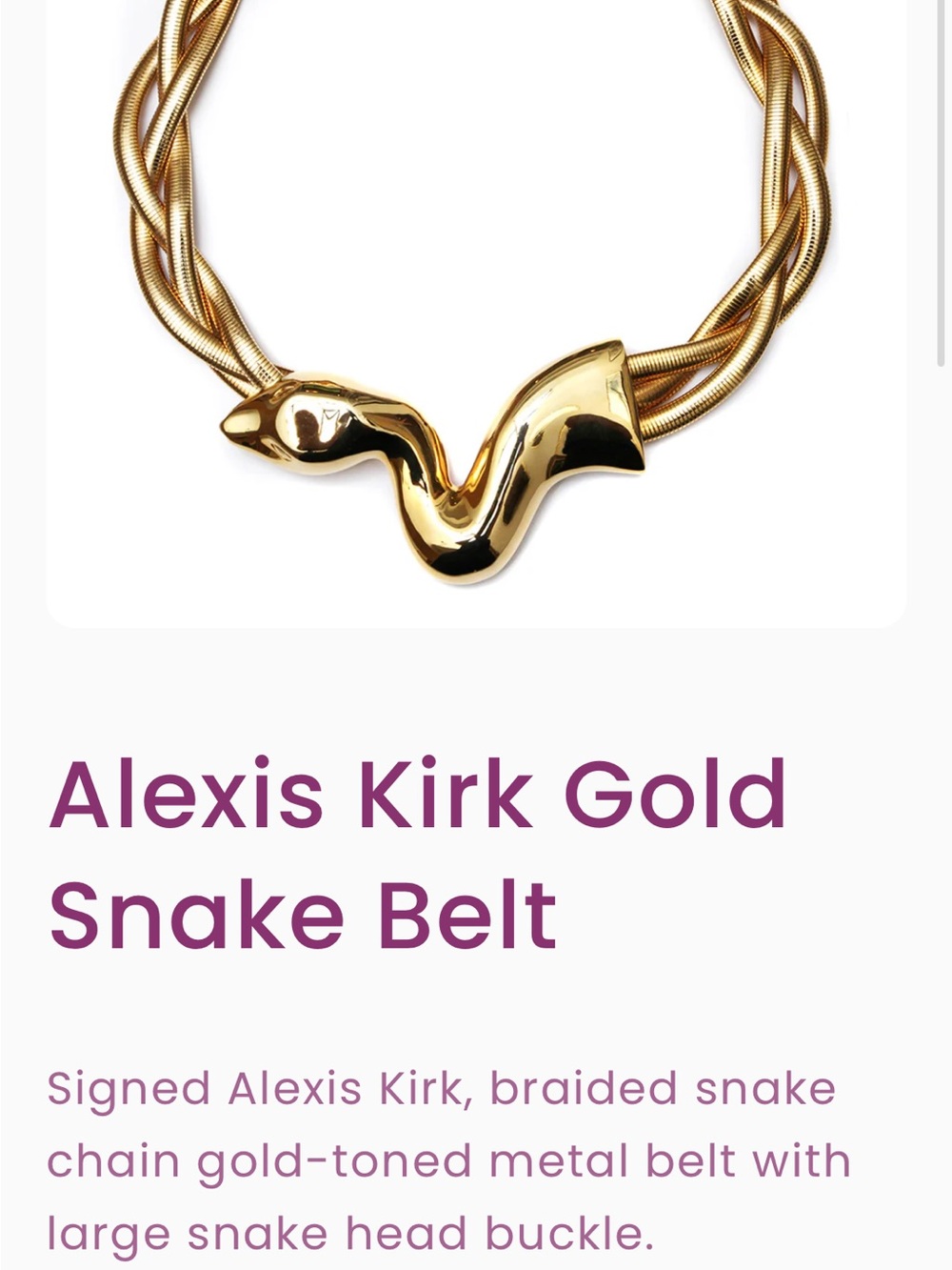 Alexis Kirk Gold Snake Belt